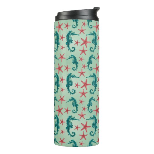 Aquamarines Seepferd-Muster 2 Thermosbecher (Nach links gedreht)