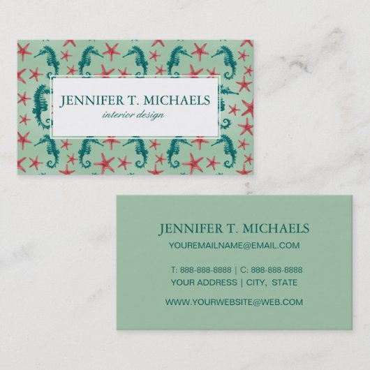 Aquamarines Seepferd-Muster Visitenkarte (Vorne/Hinten)