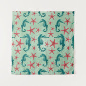 Aquamarines Seepferd-Muster Wandteppich (Vorderseite (Horizontal))