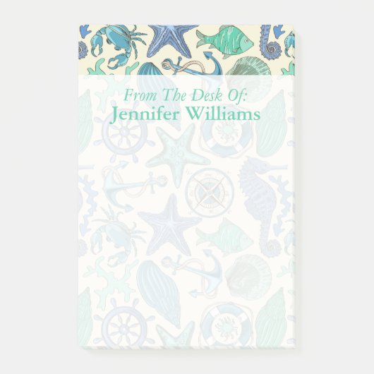 Aquamarines Seetier-Muster | addieren Ihren Namen Post-it Klebezettel (Vorderseite)