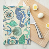 Aquamarines Seetier-Muster Geschirrtuch (Viertel Falte)
