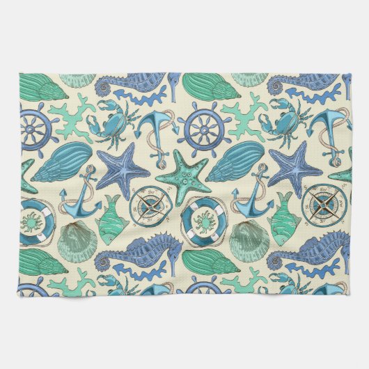 Aquamarines Seetier-Muster Geschirrtuch (Horizontal)