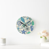 Aquamarines Seetier-Muster Runde Wanduhr (Zuhause)