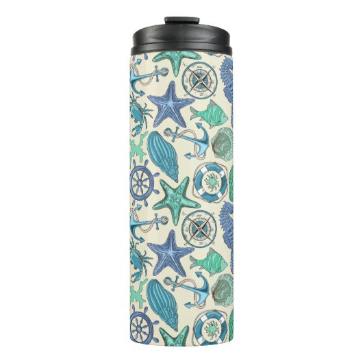 Aquamarines Seetier-Muster Thermosbecher (Vorderseite)