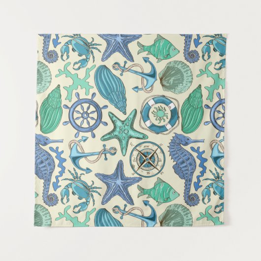 Aquamarines Seetier-Muster Wandteppich (Vorderseite (Horizontal))