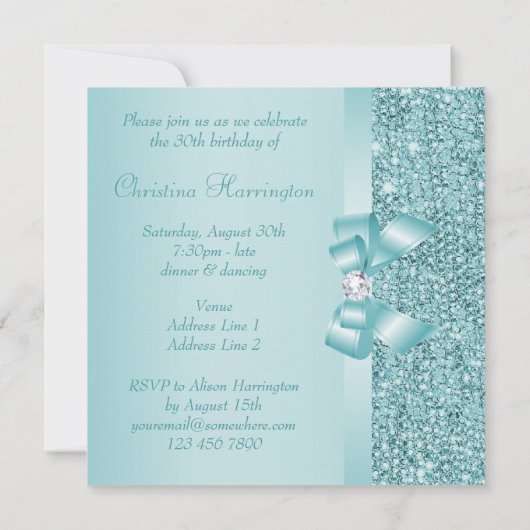 Aquamarines Sequins-, Bogen-u. Einladung (Rückseite)