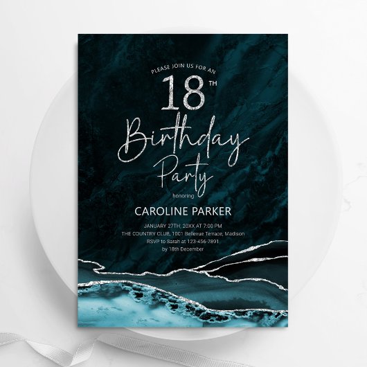 Aquamarines Silver Agate 18. Geburtstag Einladung