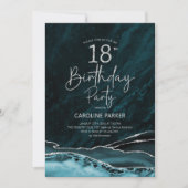Aquamarines Silver Agate 18. Geburtstag Einladung (Vorderseite)
