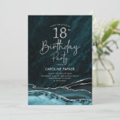 Aquamarines Silver Agate 18. Geburtstag Einladung (Stehend Vorderseite)