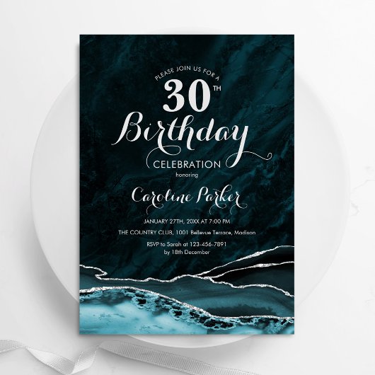 Aquamarines Silver Agate 30. Geburtstag Einladung