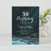 Aquamarines Silver Agate 30. Geburtstag Einladung (Stehend Vorderseite)