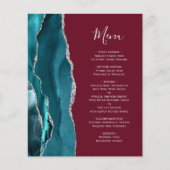 Aquamarines Silver Agate Burgundy Wedding Menu (Vorderseite)