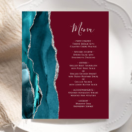 Aquamarines Silver Agate Burgundy Wedding Menu