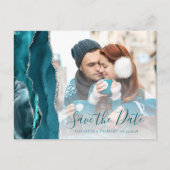 Aquamarines Silver Agate Foto Save the Date Postkarte (Vorderseite)