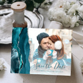 Aquamarines Silver Agate Foto Save the Date Postkarte