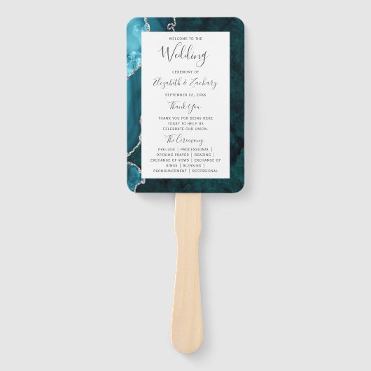 Aquamarines Silver Agate Hochzeitsprogramm Fächer (Vorderseite)