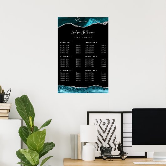 Aquamarines Silver Agate Price List Poster (Heimbüro)