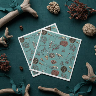 Aquamarines Skeletttauchpapier unter Wasser Serviette