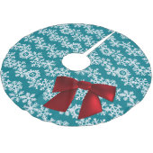 Aquamarines Snowflake Red Bow Weihnachtsbaumrock Polyester Weihnachtsbaumdecke (Schrägansicht)