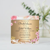 Aquamarines Soiree Shine Gold Damask Brautparty Einladung (Stehend Vorderseite)