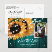 Aquamarines Sonnenblumen Save the Date Foto Postka Ankündigungspostkarte (Vorne/Hinten)