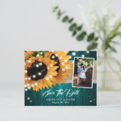 Aquamarines Sonnenblumen Save the Date Foto Postka Ankündigungspostkarte (Stehend Vorderseite)