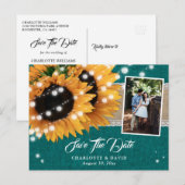 Aquamarines Sonnenblumen Save the Date Foto Postka Ankündigungspostkarte (Vorne/Hinten)