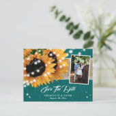 Aquamarines Sonnenblumen Save the Date Foto Postka Ankündigungspostkarte (Stehend Vorderseite)