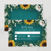 Aquamarines Sonnenblumenland Rustikale Hochzeitska RSVP Karte (Vorne/Hinten)