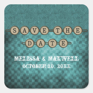 Aquamarines Steampunk befestigt Save the Date Quadratischer Aufkleber