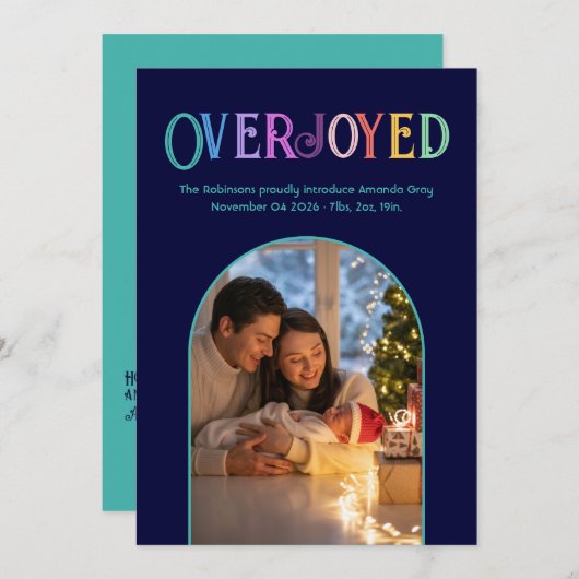 Aquamarines Tide Xmas Baby Birth Ankündigung Foto (Vorne/Hinten)