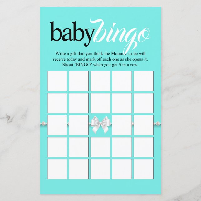 Aquamarines Tiffany Theme Baby Bingo Baby Showspie (Vorderseite)