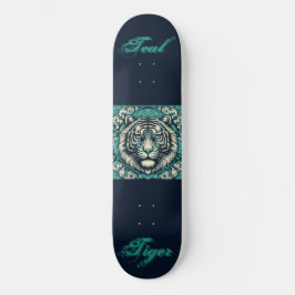 Aquamarines Tiger auf dem Scrolly Square Skateboard