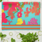Aquamarines tropisches Floral, orange, gelb mit Tr Geschirrtuch (Gefaltet)