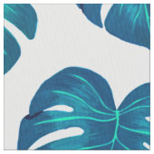 Aquamarines tropisches Monstera-Blätter-Muster Stoff (Nahaufnahme)