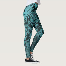 Aquamarines tropisches Palmenblatt botanisches Mus Leggings