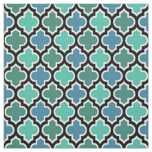 Aquamarines Türkisblau-marokkanisches Quatrefolien Stoff