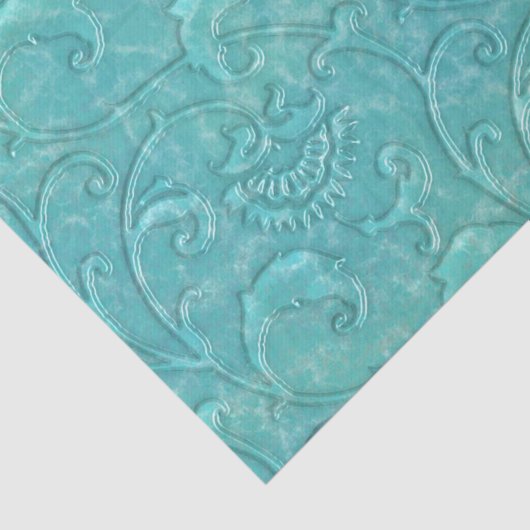 Aquamarines türkisfarbenes Blumenmuster Seidenpapier (Detail)