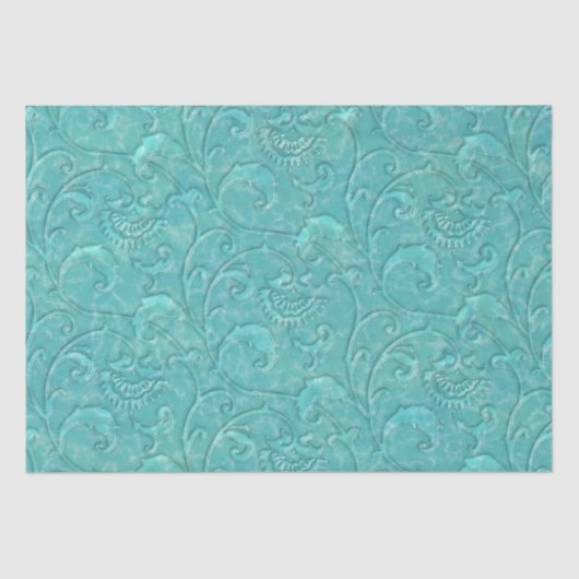 Aquamarines türkisfarbenes Blumenmuster Seidenpapier (Vorderseite)