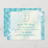 Aquamarines türkisfarbenes Seepferd Hochzeit Siche Ankündigungspostkarte (Vorne/Hinten)