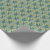 Aquamarines u. gelbes Blumenmuster Geschenkpapier (Ecke)