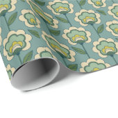 Aquamarines u. gelbes Blumenmuster Geschenkpapier (Rolleneckpunkt)