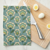 Aquamarines u. gelbes Blumenmuster Geschirrtuch (Viertel Falte)