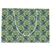 Aquamarines u. gelbes Blumenmuster Große Geschenktüte (Rückseite)