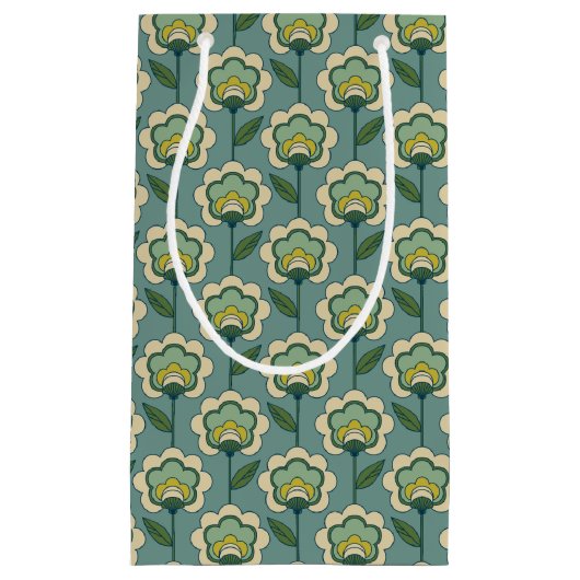 Aquamarines u. gelbes Blumenmuster Kleine Geschenktüte (Vorderseite)