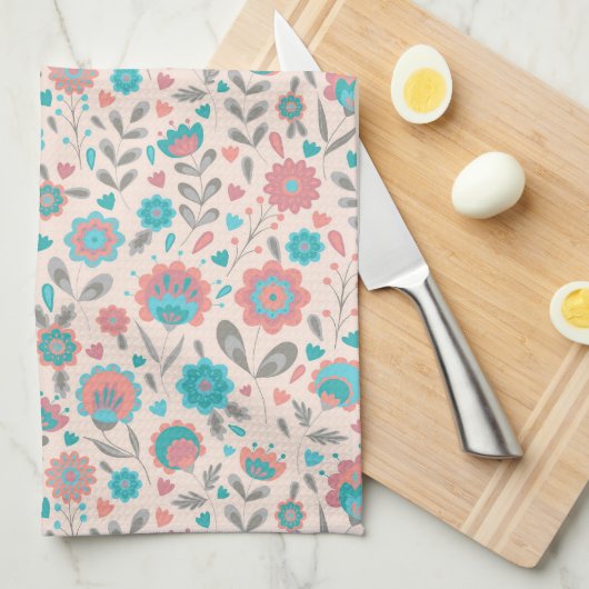 Aquamarines u. korallenrotes geschirrtuch (Viertel Falte)