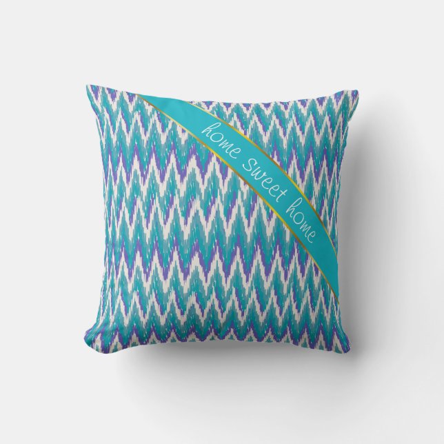 Aquamarines und Amethyst iKat ZigZag-Muster Kissen (Vorderseite)