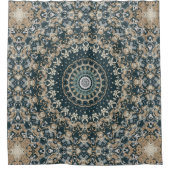 Aquamarines und beige Mandala-Muster Duschvorhang (Vorderseite)