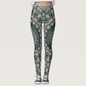 Aquamarines und beige Mandala-Muster Leggings (Vorderseite)
