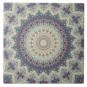 Aquamarines und cremefarbenes Mandala-Muster Fliese